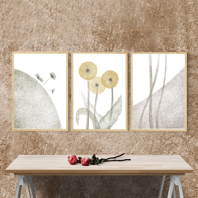 Dandelion wall art, set of 3 Prints, minimalism room wall decor, Nature Art - 其他數位設計 - 其他材質 
