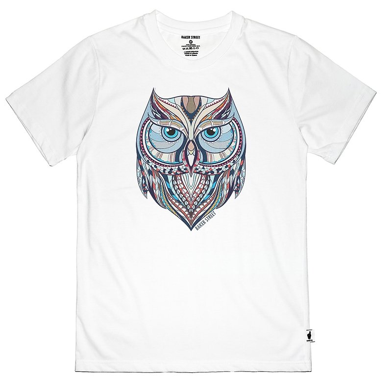 British Fashion Brand -Baker Street- Zentangle Owl Printed T-shirt - Men's T-Shirts & Tops - Cotton & Hemp 