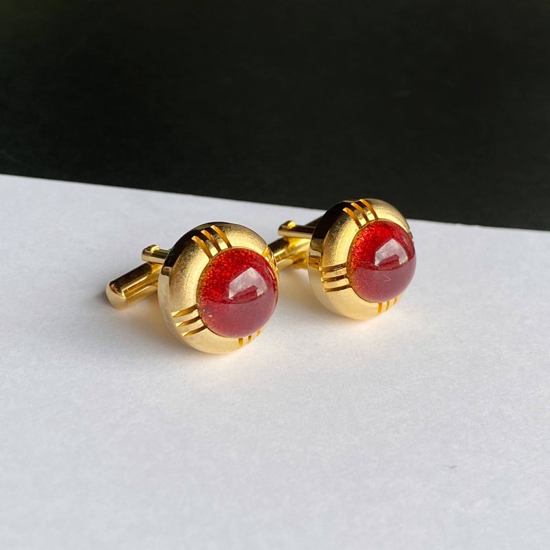 ゴールド 【臙脂 Rouge】七宝焼のカフスボタン カフリンクス  純銀張七宝 - 袖扣 - 其他材質 紅色