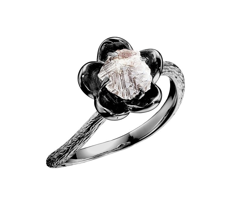 ラフダイヤモンドK14ゴールド鉱石植物プラム婚約指輪婚約指輪立体花石リング - ペアリング - ダイヤモンド ブラック