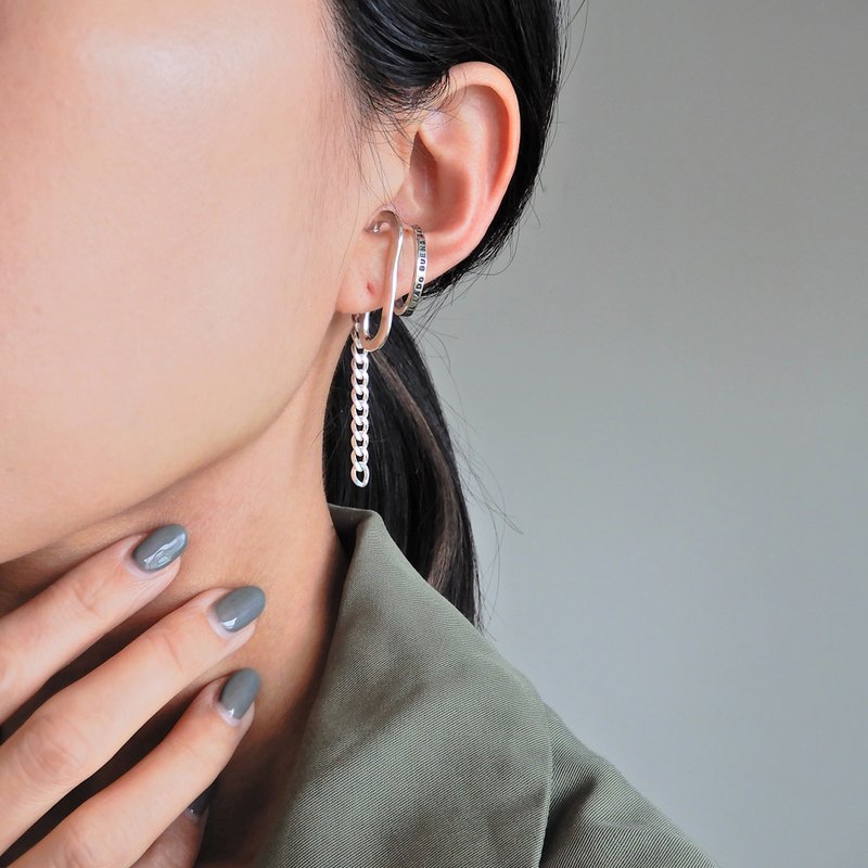 Swag 耳掛式耳環 Oval Chain / silver - 耳環/耳夾/耳骨夾 - 純銀 銀色