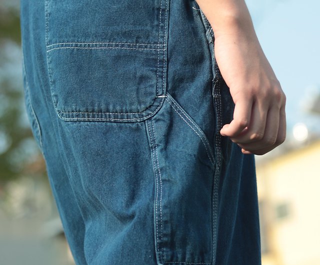 Pointer suspender trousers 012 low back dark blue 41 waist 【Tsubasa.Y  Vintage House】 - Shop tsubasay Overalls & Jumpsuits - Pinkoi