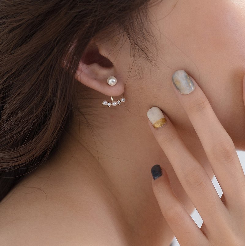 Elegant pearl earrings Stone two-worn - Earrings & Clip-ons - Pearl Gold