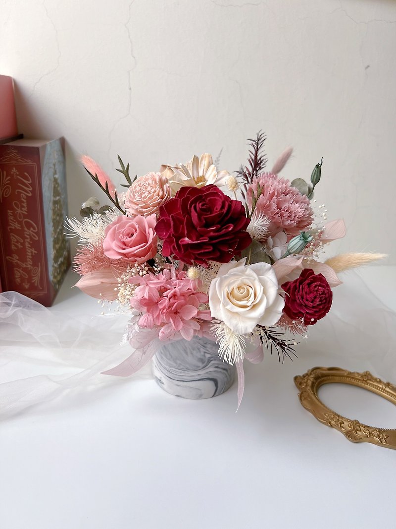 【flower-of-life】Bordeaux Red Everlasting Flower Pot Opening Flower Gift Mother’s Day - Dried Flowers & Bouquets - Plants & Flowers Red