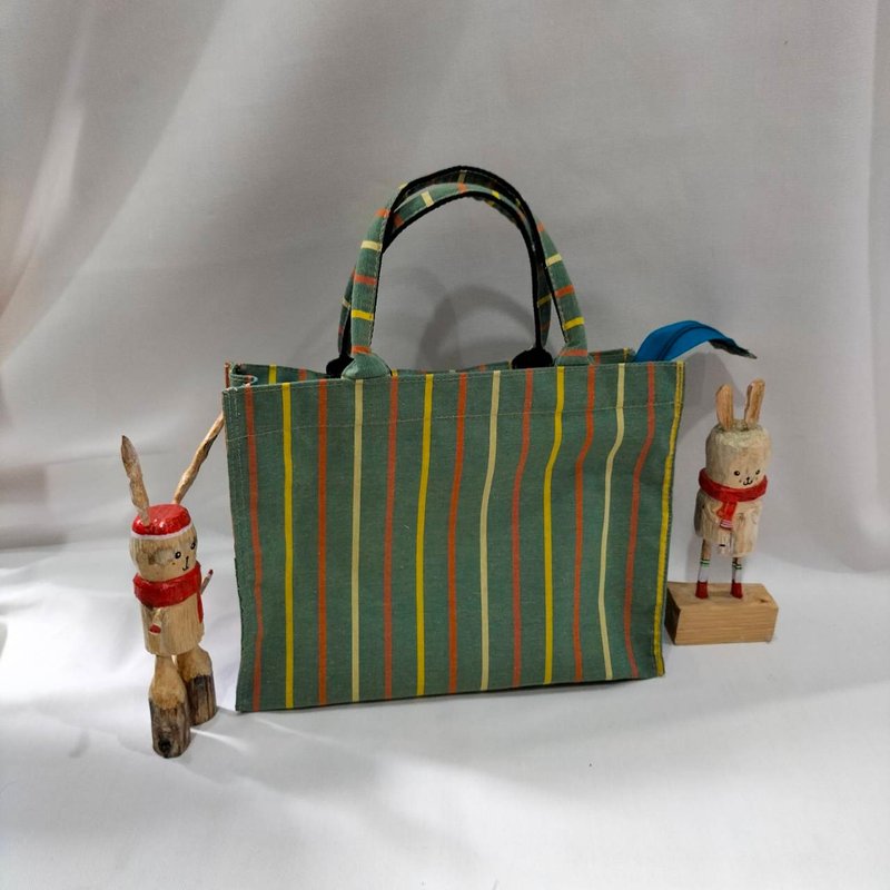 Loincloth bag worn on the arm, large green stripe, trees - Handbags & Totes - Nylon Green