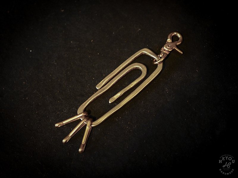 Solid Brass Key Chain - 復古迴紋針鑰匙圈 - 鑰匙圈/鑰匙包 - 其他材質 咖啡色