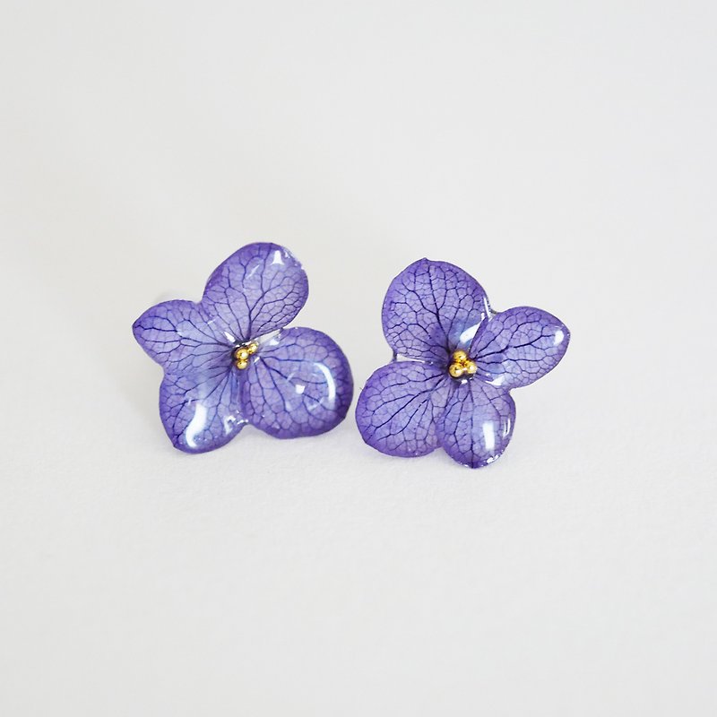 Real hydrangea flower earrings - Earrings & Clip-ons - Resin Blue