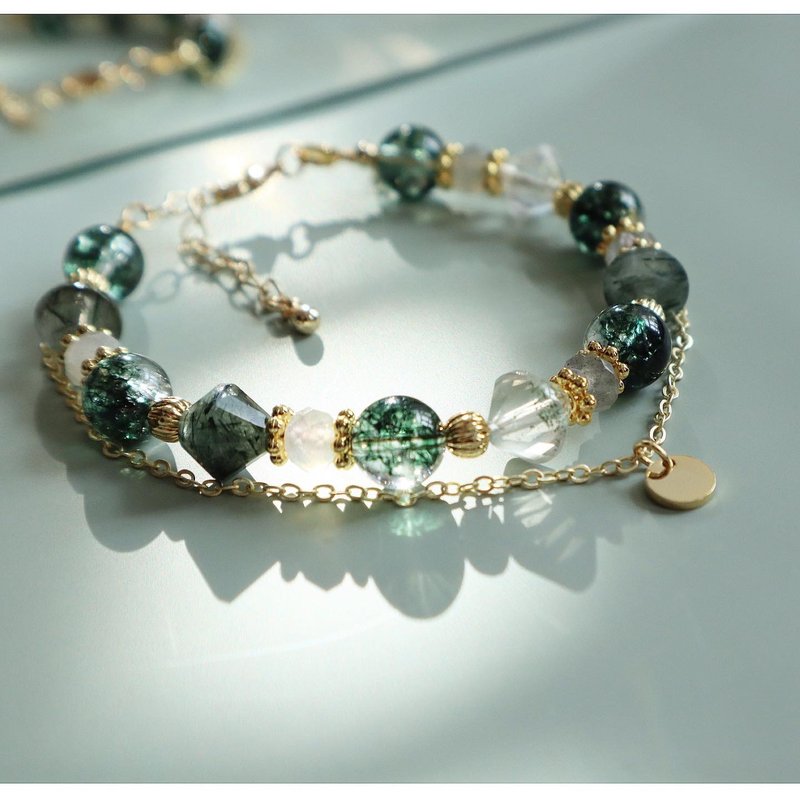 | Xiaoshan | Green Ghost Series | Double Chain Bracelet | Career Luck | Improve Self-Confidence | - สร้อยข้อมือ - คริสตัล สีเขียว