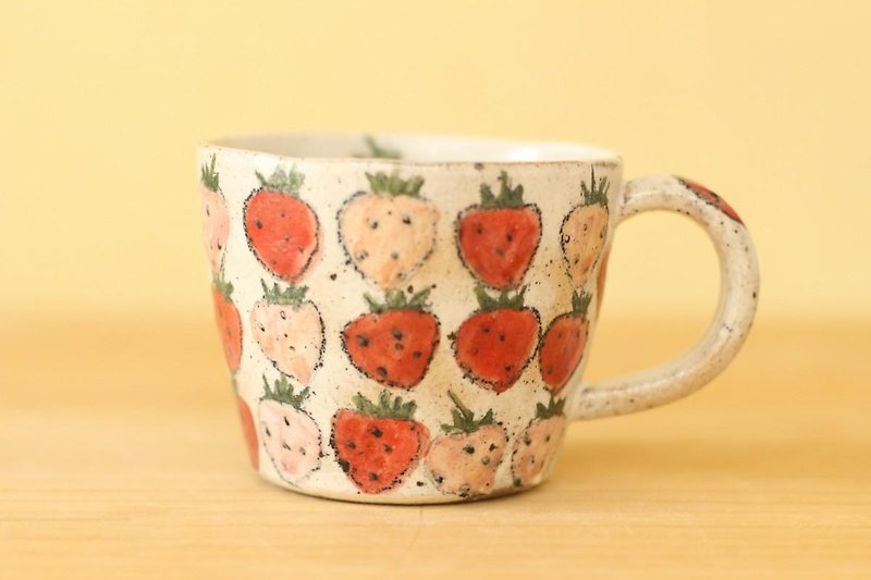 * Custom order Pink and red strawberry cup. - Mugs - Pottery 