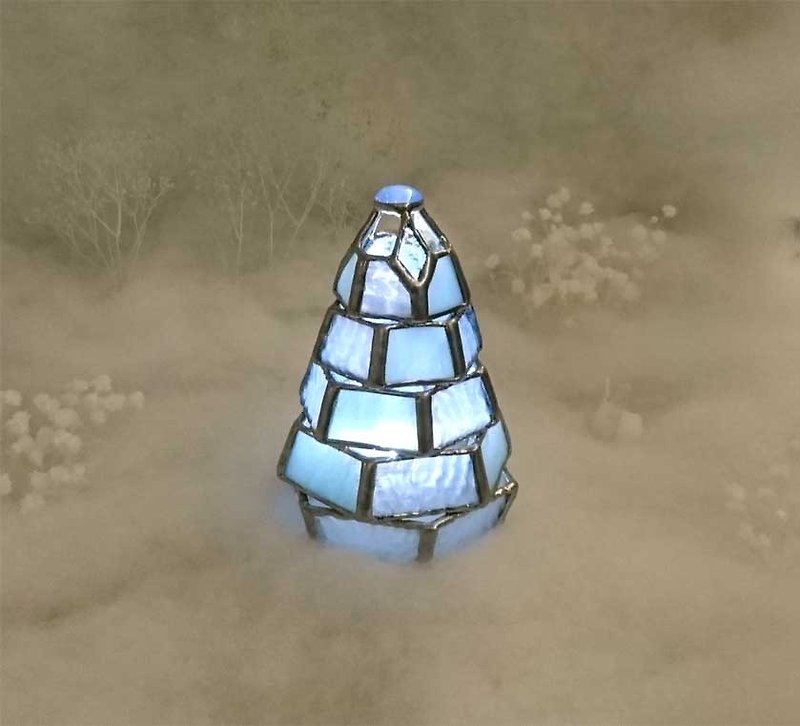 【小さなもみの木ランプ / 雪化粧ver.】ステンドグラス・ミニランプ(LEDライト付) - 照明・ランプ - ガラス グリーン
