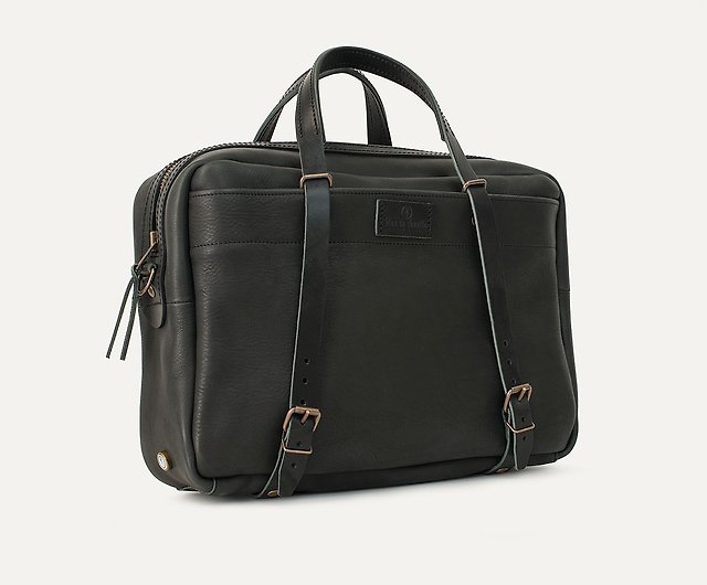 Report Business bag - Black -Men's Leather bag - Leather Laptop bag for Men  - Made in France