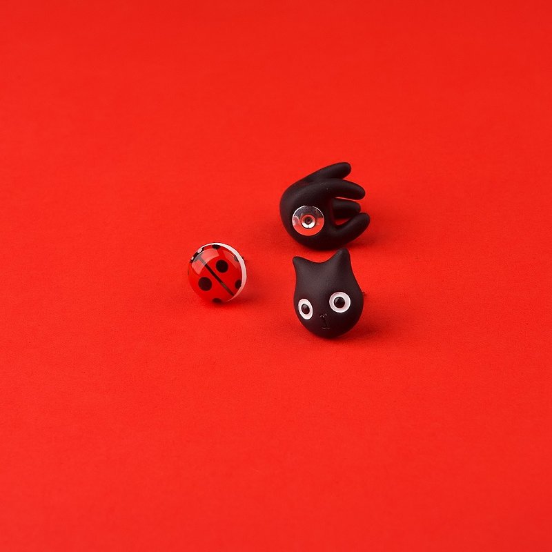 Black Cat Earrings - Polymer Clay Earrings, Fake Gauge / Fake Plug / Kawaii Gift - Earrings & Clip-ons - Clay Black