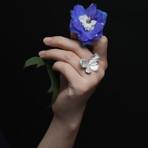 花びら蝶リングシルバー925 プラチナメッキ オリジナルデザイン