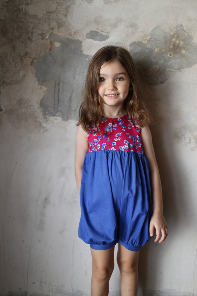 Sakura cherry blossom cotton romper - 其他 - 棉．麻 藍色