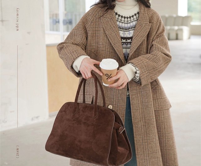 ブラウン チェック柄 レトロ ウール ダブル スーツ セットアップ 原宿