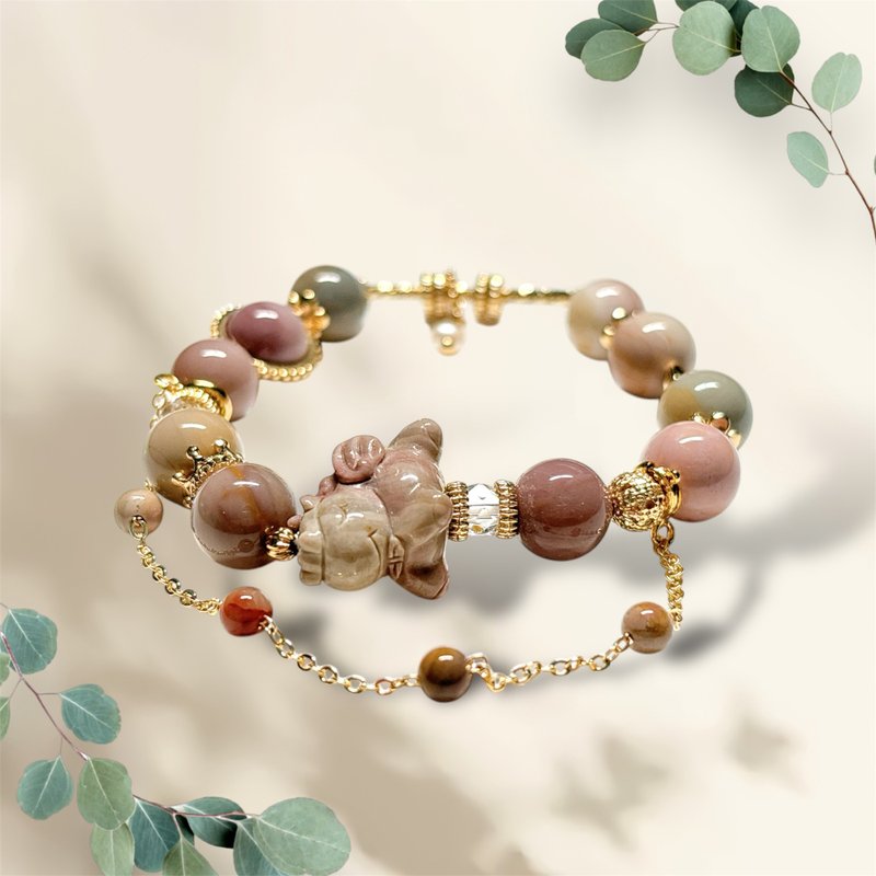 [Customized] Fantasy Little Pegasus l pastel color. White crystal. Alxa agate bracelet - Bracelets - Jade Multicolor