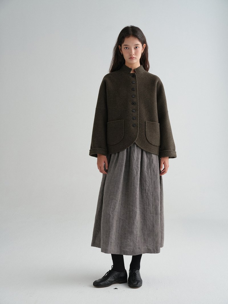 海草綠雜色彩點百分百綿羊毛全手工毛外套 - 女西裝外套 - 棉．麻 多色