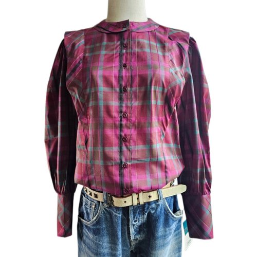 80's ヴィンテージ レトロ チェック シルク ラメ ブラウス SANYO 80's ヴィンテージ レトロ チェック シルク ラメ ブラウス SANYO