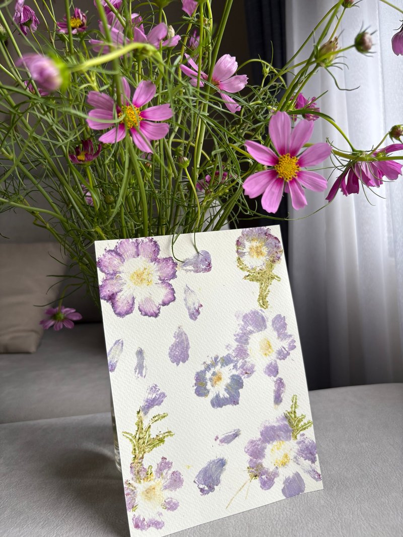 夏日小菊花 手工花卉卡片∣ 敲拓染 植物染 - 卡片/明信片 - 紙 紫色