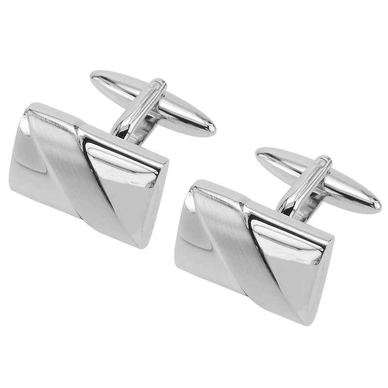 Silver Brushed Diagonal Stripe Cufflinks - Cuff Links - Other Metals Silver