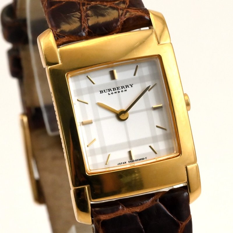 Burberry クォーツ 女性用腕時計 21mm タンク型 ゴールド 5420-H30687 ボックス付き 手錶 古董錶 - 女錶 - 不鏽鋼 