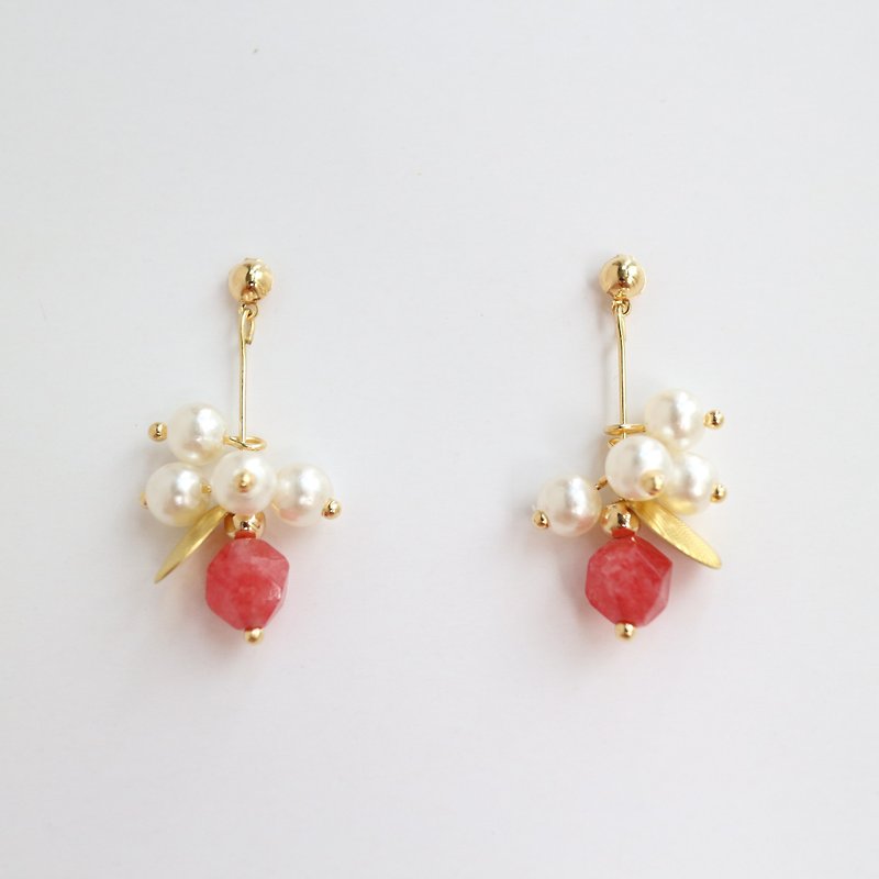 18kgf natural stone gemstone red pearl drop dangle earrings birthday gift - Earrings & Clip-ons - Stone Red