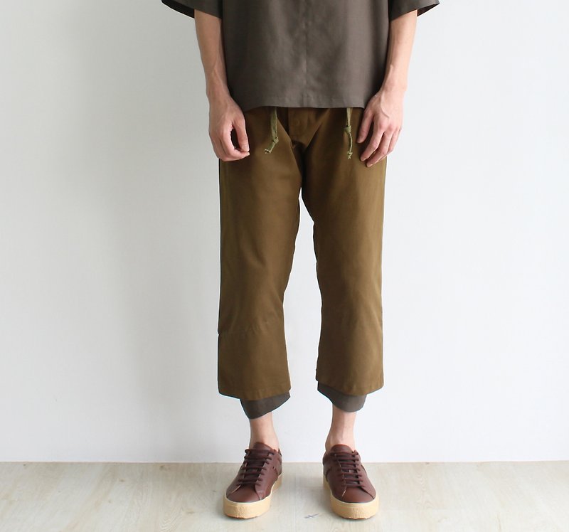 Double Hem Trousers - กางเกงขายาว - ผ้าฝ้าย/ผ้าลินิน สีนำ้ตาล