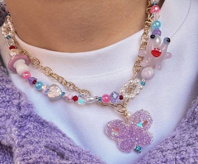 パール ネックレス Fish Tank Choker - Raver Pink パール ネックレス Fish Tank Choker - Raver Pink レディース