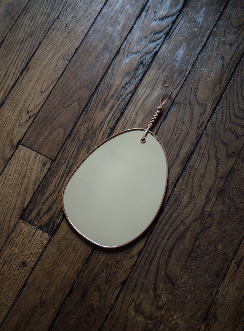 Woven Pebble Mirror 26cm - Other Furniture - Genuine Leather Khaki