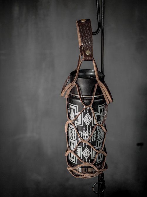 HEYOU Art&Craft Department Leather Bottle Holder-皮革飲料杯提網袋-深咖
