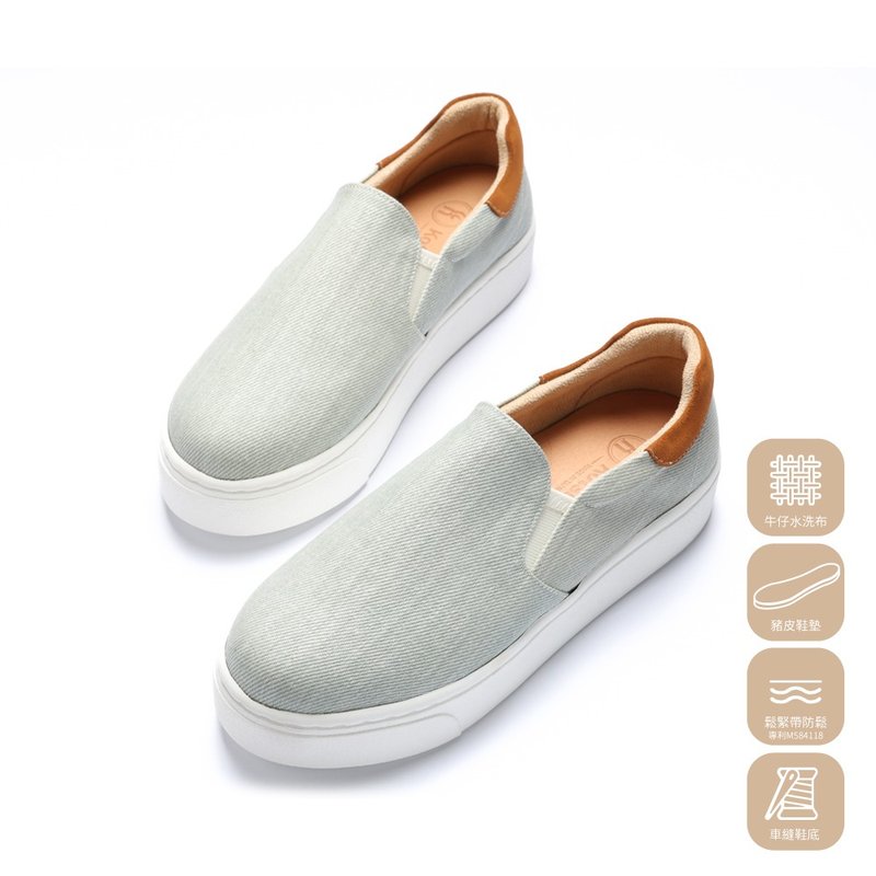 Denim stitching casual shoes-green lake blue - รองเท้าลำลองผู้หญิง - วัสดุอื่นๆ สีน้ำเงิน