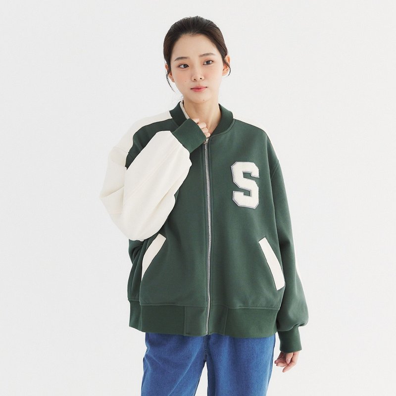 【Simply Yours】經典拼色棒球外套 綠F - 女大衣/外套 - 棉．麻 綠色