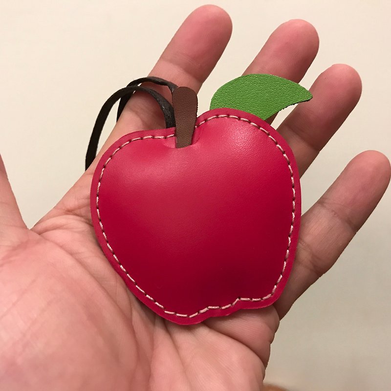 {Leatherprince handmade leather} Taiwan MIT red cute apple pure hand-sewn leather strap / Apple leather charm in red (Small size / - Keychains - Genuine Leather Red