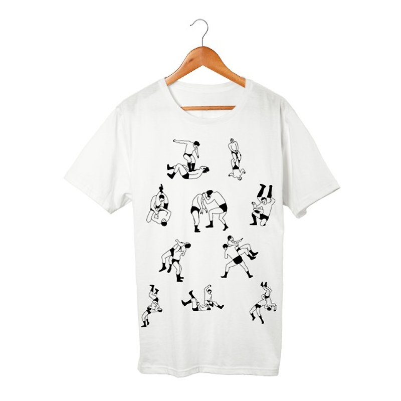 Pro-wrestling４ T-shirt - Men's T-Shirts & Tops - Cotton & Hemp White