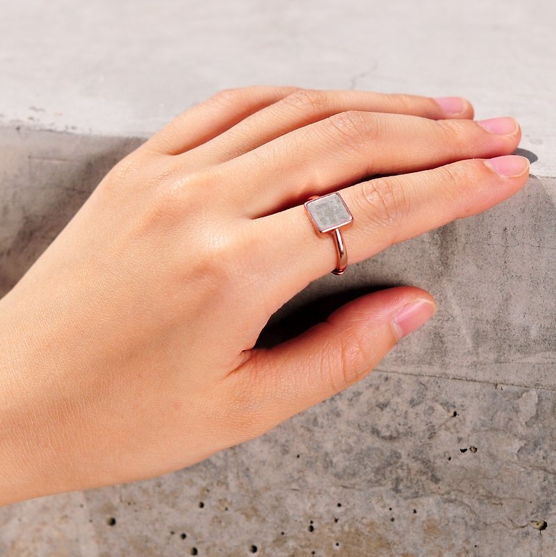 灰水泥正方形銀指環/戒指(銀/玫瑰金) | 幾何系列 - 戒指 - 水泥 灰色