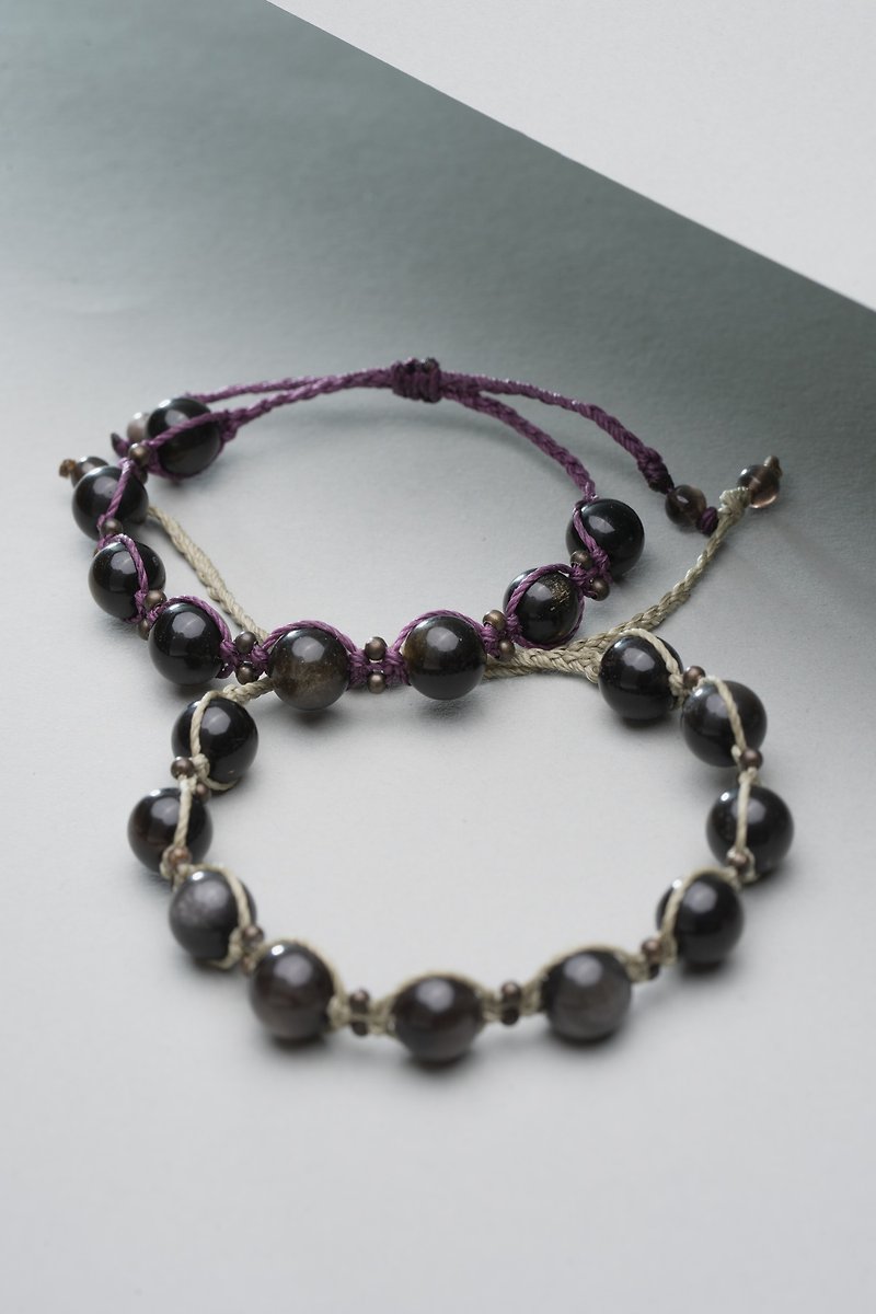 Obsidian macrame bracelet - สร้อยข้อมือ - เครื่องเพชรพลอย สีดำ