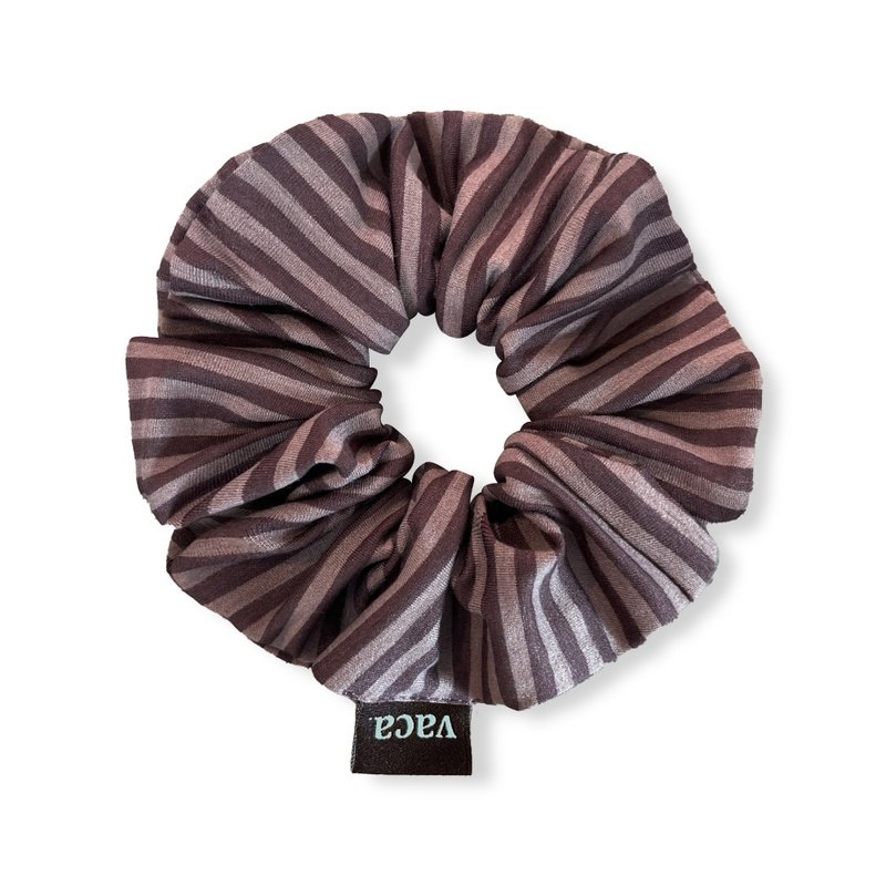 STRIPE COTTON HAIR SCRUNCHIE (BROWN) - 髮夾/髮圈 - 棉．麻 咖啡色