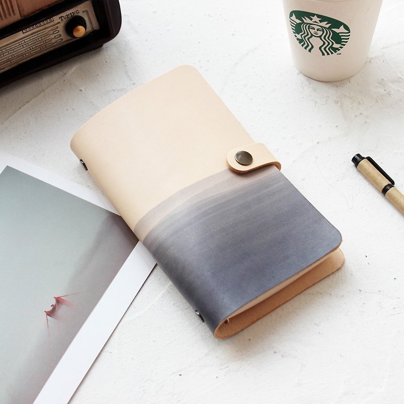 Black white loose-leaf leather notebook hand book manual leather notepad custom lettering - สมุดบันทึก/สมุดปฏิทิน - หนังแท้ สีเทา
