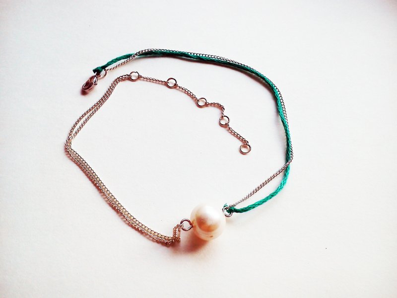 Sea water green own design freshwater pearl anklet-Sea Breeze series - อื่นๆ - โลหะ สีเขียว