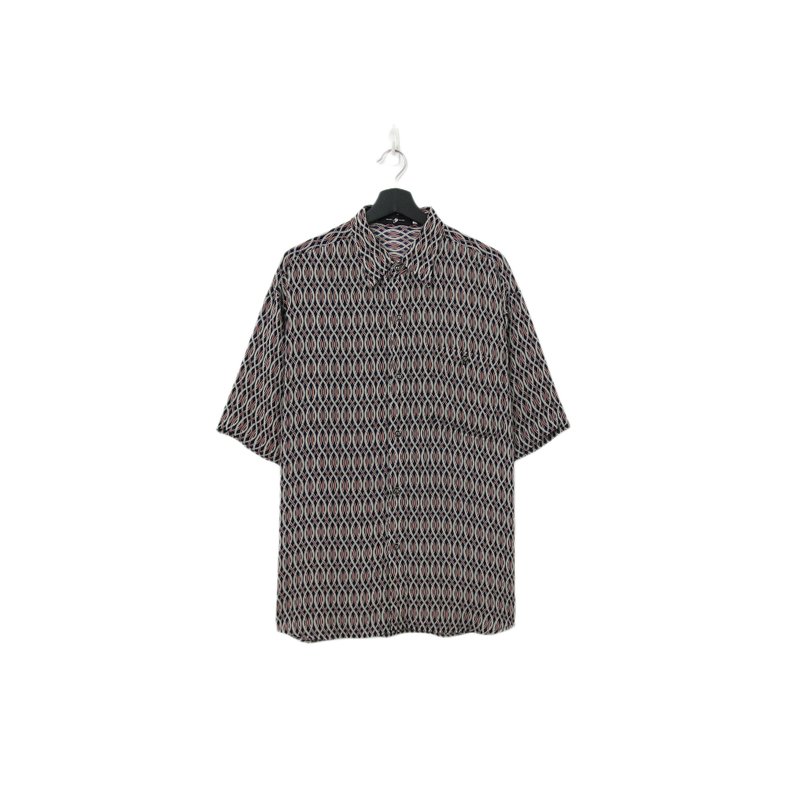 Back to Green- 袖花襯衫 微透膚黑紅交織環繞sf-03vintage shirt - 男襯衫/休閒襯衫 - 聚酯纖維 