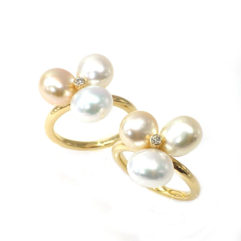 South Sea keshi  pearl Diamond ring 18K yellow gold KR50617 KR50618 - แหวนทั่วไป - ไข่มุก 