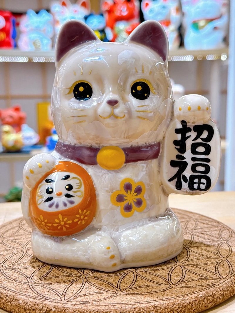【杏色招福】清水燒達摩 | 花結晶杏色 - 招福吉祥 - 擺飾/家飾品 - 瓷 卡其色