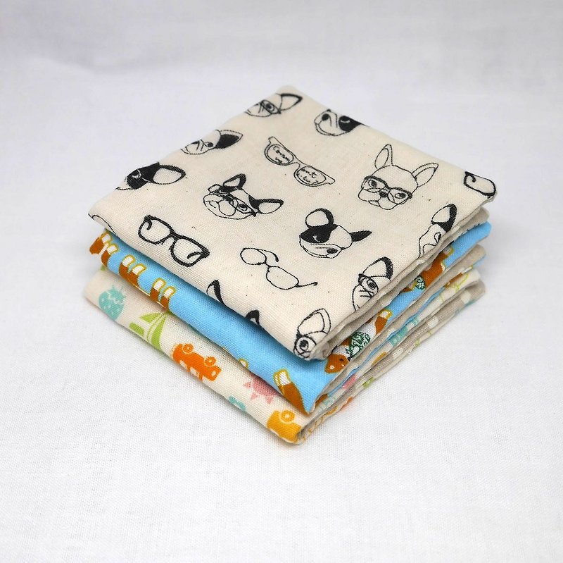 Japanese Handmade 6 layer of gauze mini-handkerchief/ 3 pieces in 1unit - Bibs - Cotton & Hemp Multicolor