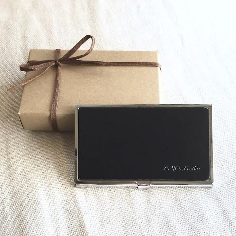 Made-to-order engraved cordovan card case [Black] - ที่เก็บนามบัตร - หนังแท้ สีดำ