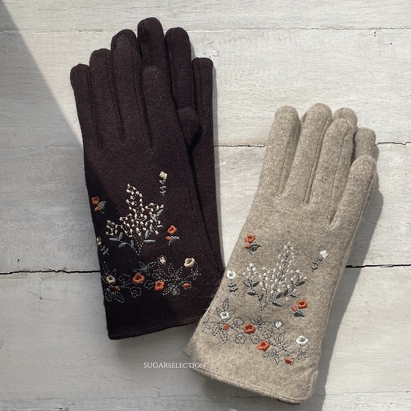 Lily of the valley embroidered gloves-3 colors/gloves/flower embroidered gloves/cycling gloves - ถุงมือ - เส้นใยสังเคราะห์ 