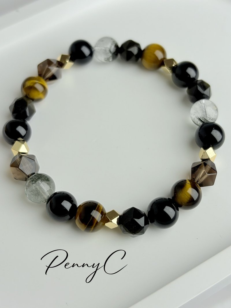 水晶手鍊 情侶手鍊 綠幽靈 黃虎眼 黑碧璽 事業運 招貴人 防小人 - 手鍊/手鐲 - 水晶 