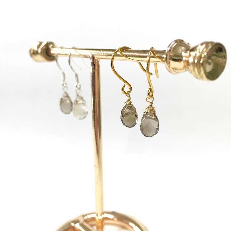[Rossang] [Bright] The streets of London. Minimalist winding. s925 sterling silver/18KGP. Smoky crystal earrings. agete minimalist style. Earrings/Ear Hooks/ Clip-On - Earrings & Clip-ons - Gemstone Khaki