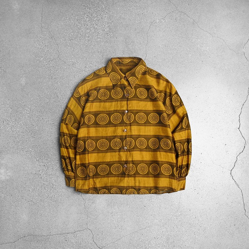 古著雪紡襯衫 / Vintage 古著 - 女上衣/長袖上衣 - 其他材質 黃色