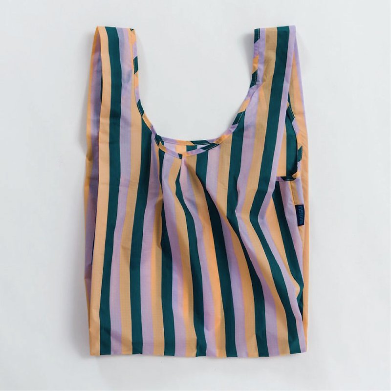 [The last one] BAGGU Eco Shopping Bag - Retro Stripe/Green - กระเป๋าถือ - วัสดุกันนำ้ สีเขียว
