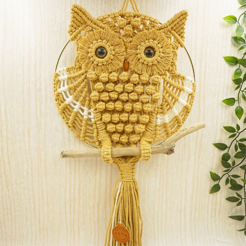 Spot special price (owl pendant) iron ring home decoration ethnic style gift Owl - ของวางตกแต่ง - ผ้าฝ้าย/ผ้าลินิน สีนำ้ตาล